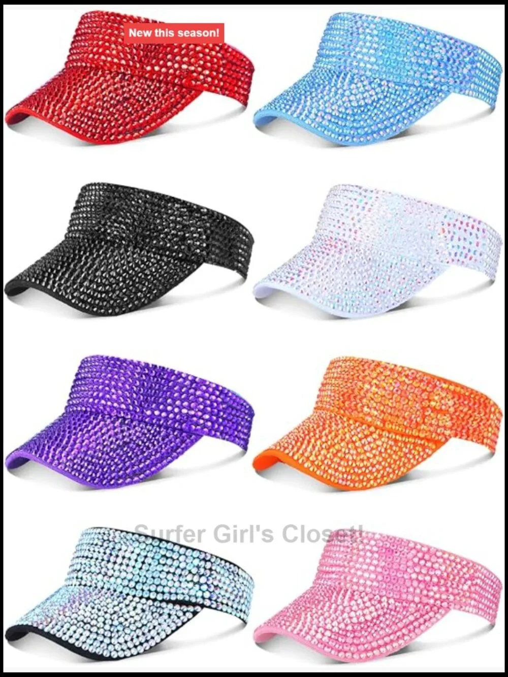 8 Rhinestone Sun Visors for Women Adjustable Glitter Sport Visor Golf Running